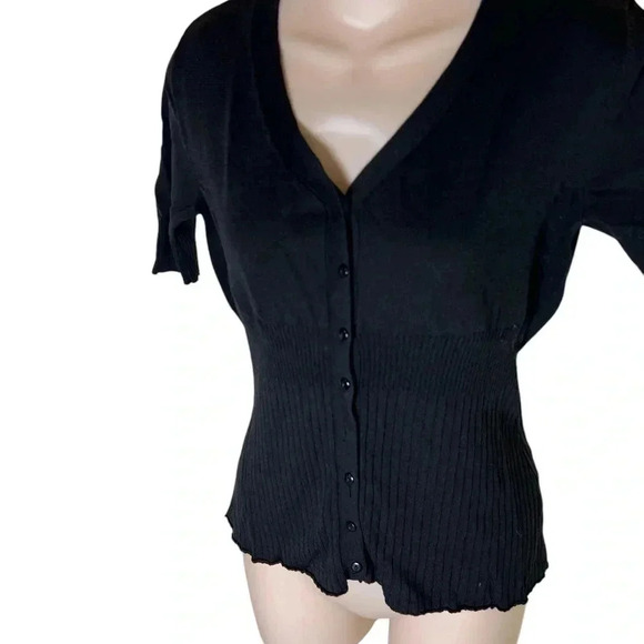Short sleeve ribbed V-neck button up cardigan, Sz XS . - Picture 3 of 5